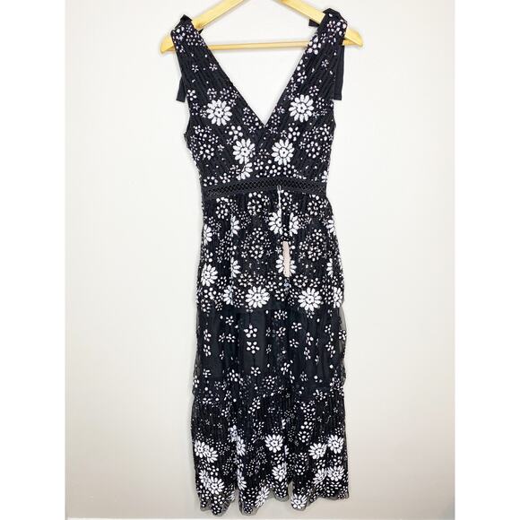 Self Portrait Black Tulle Floral Sequin Deco Tiered Dress NWT Size 2 MSRP $535 - Picture 4 of 13